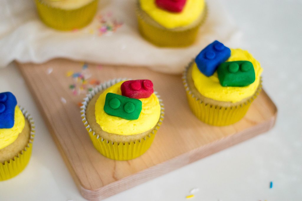 Birthday Cupcakes with Lego bricks on top