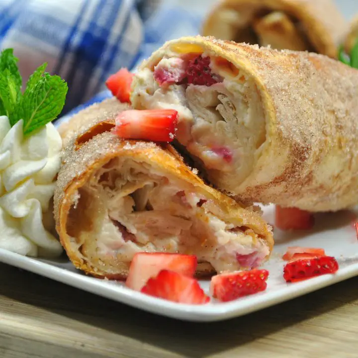 Strawberry Cheesecake Chimichangas on Plate