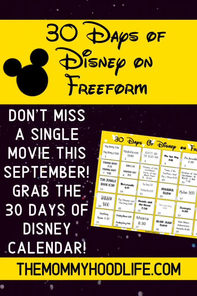 Freeform 30 days of Disney Movie Schedule